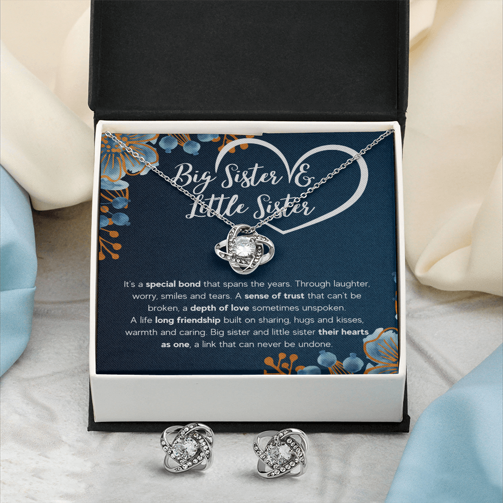 TO MY SISTER BOND LOVE KNOT NECKLACE AND EARRINGS