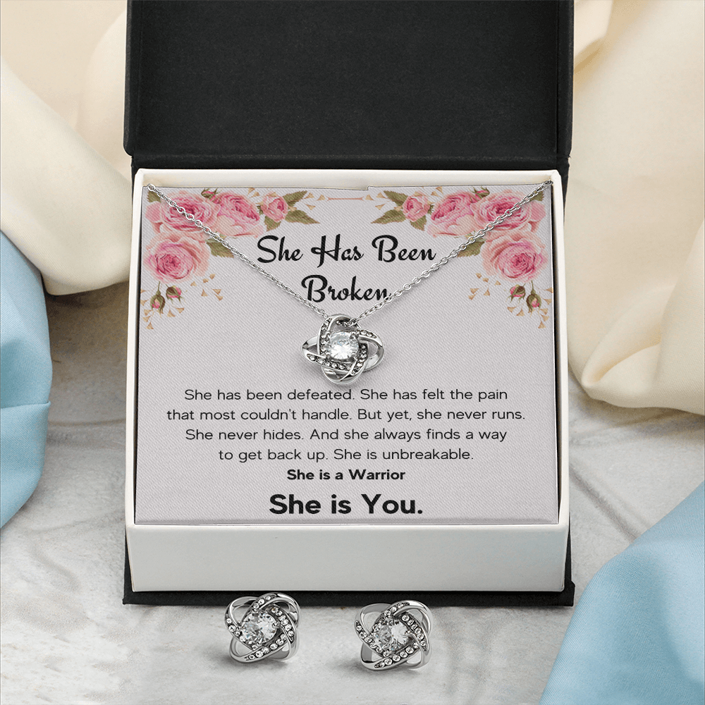 ENCOURAGEMENT SHE IS YOU LOVE KNOT NECKLACE AND EARRINGS