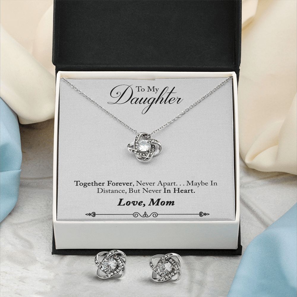 TO MY DAUGHTER IN HEART LOVE KNOT NECKLACE AND EARRINGS SET