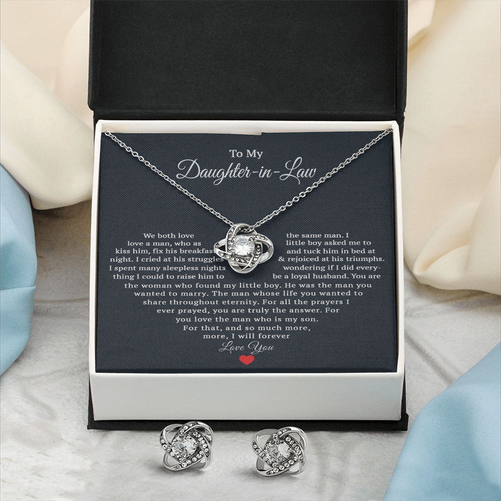 TO MY DAUGHTER IN LAW HEART LOVE KNOT EARRING NECKLACE GIFT SET