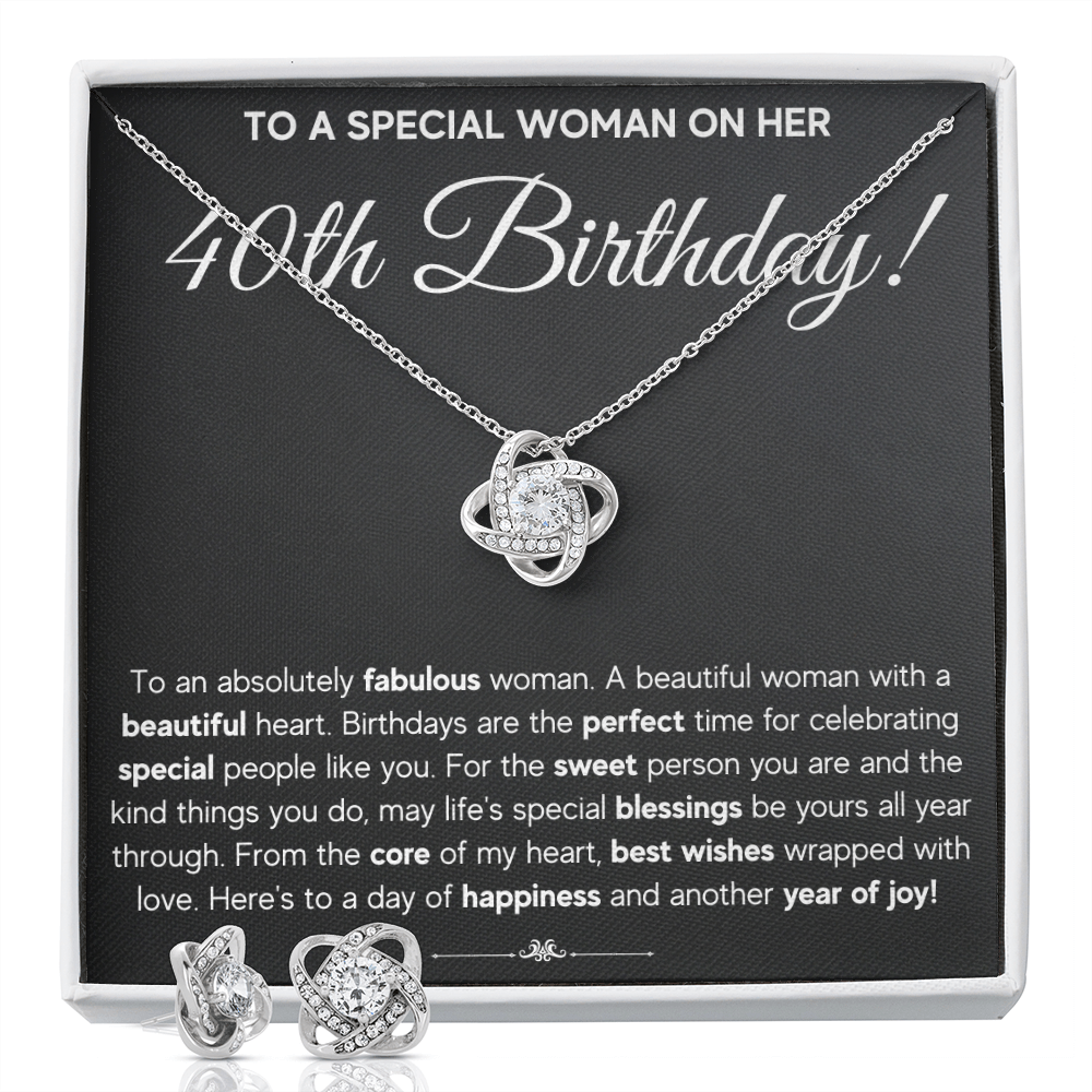 40TH BIRTHDAY FABULOUS LOVE KNOT NECKLACE AND EARRINGS SET