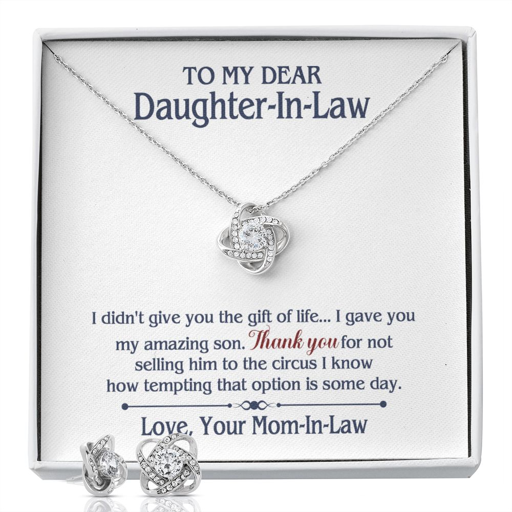 TO MY DAUGHTER IN LAW CIRCUS LOVE KNOT EARRING NECKLACE GIFT SET