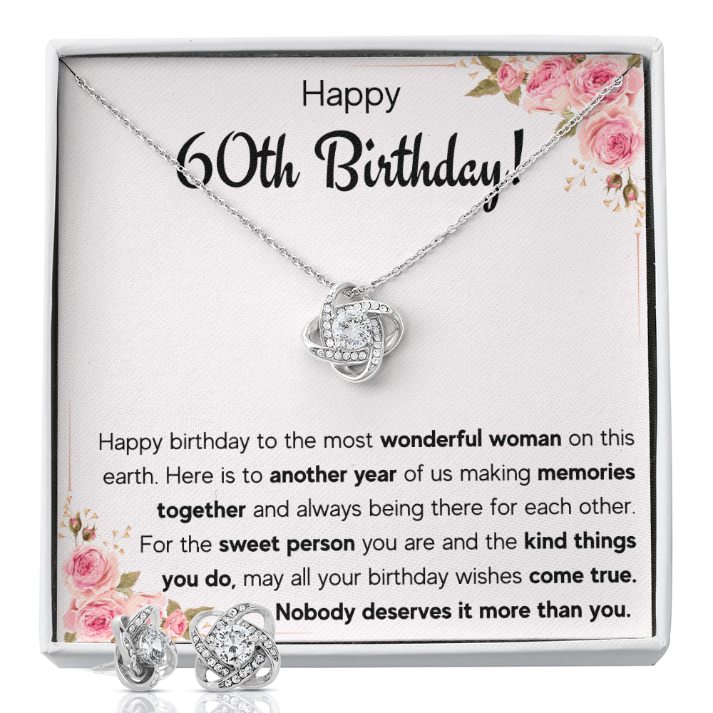 60TH BIRTHDAY MEMORIES LOVE KNOT NECKLACE AND EARRINGS SET