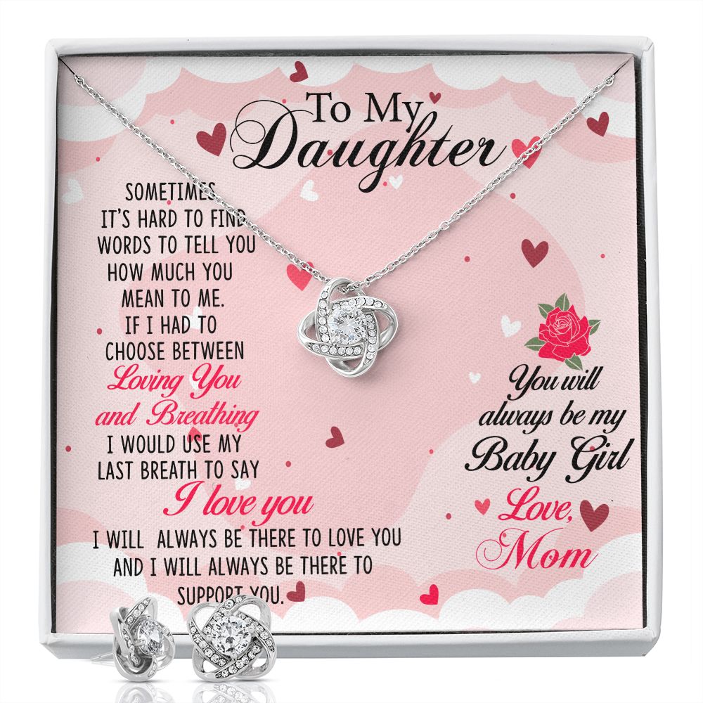 TO MY DAUGHTER BREATHING LOVE KNOT EARRING & NECKLACE GIFT SET