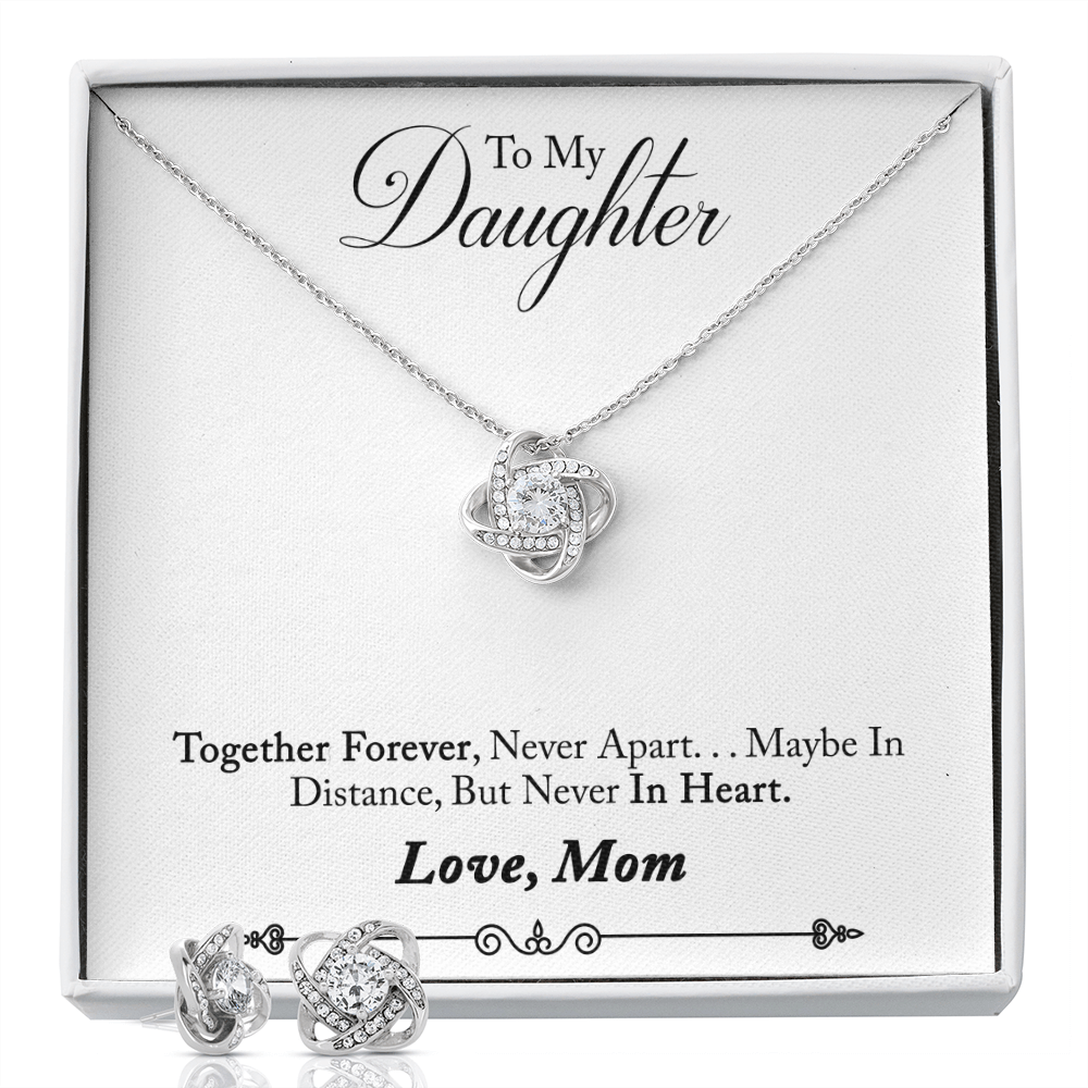 TO MY DAUGHTER IN HEART LOVE KNOT NECKLACE AND EARRINGS SET