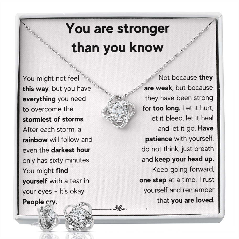 ENCOURAGEMENT STORM LOVE KNOT NECKLACE AND EARRINGS SET