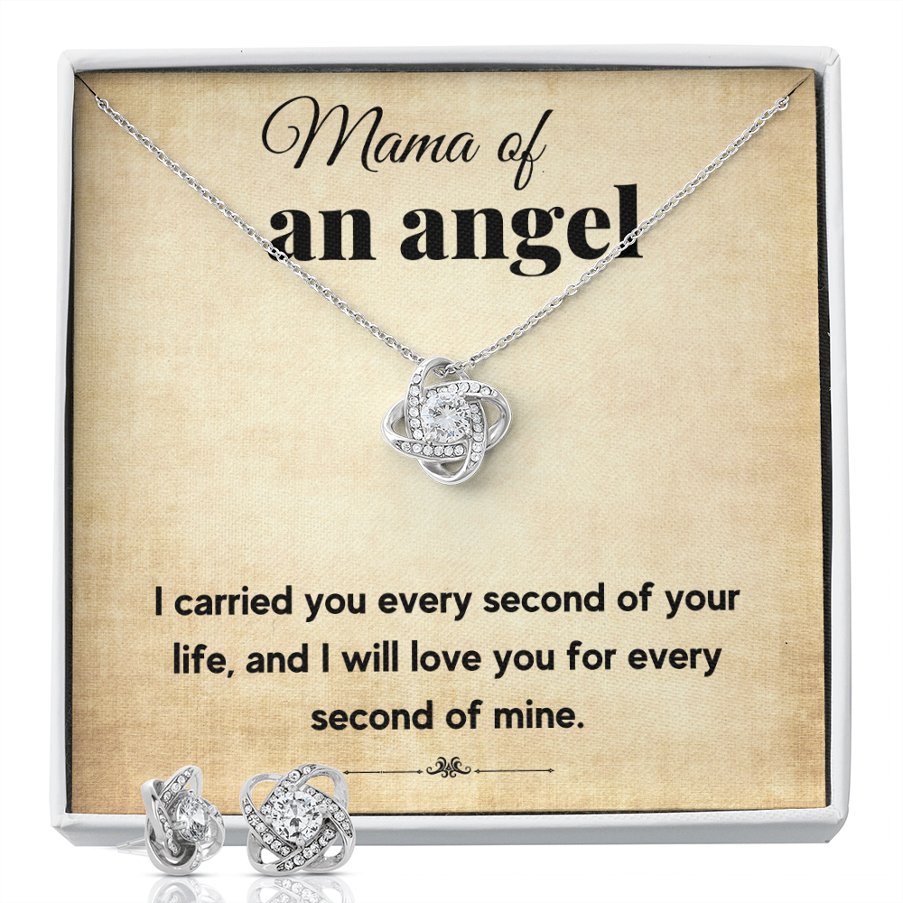 MAMA OF AN ANGEL LOVE KNOT NECKLACE AND EARRINGS SET