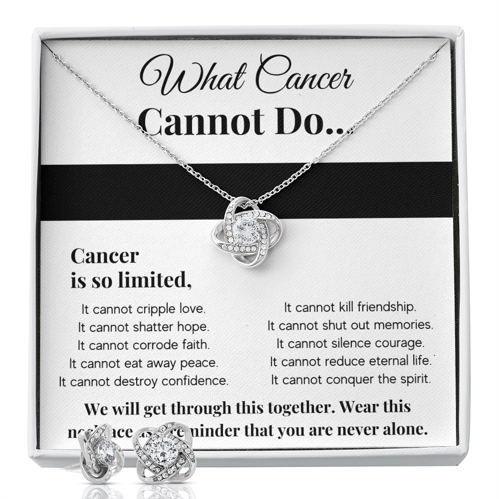 WHAT CANCER CANNOT DO LOVE KNOT NECKLACE AND EARRINGS SET