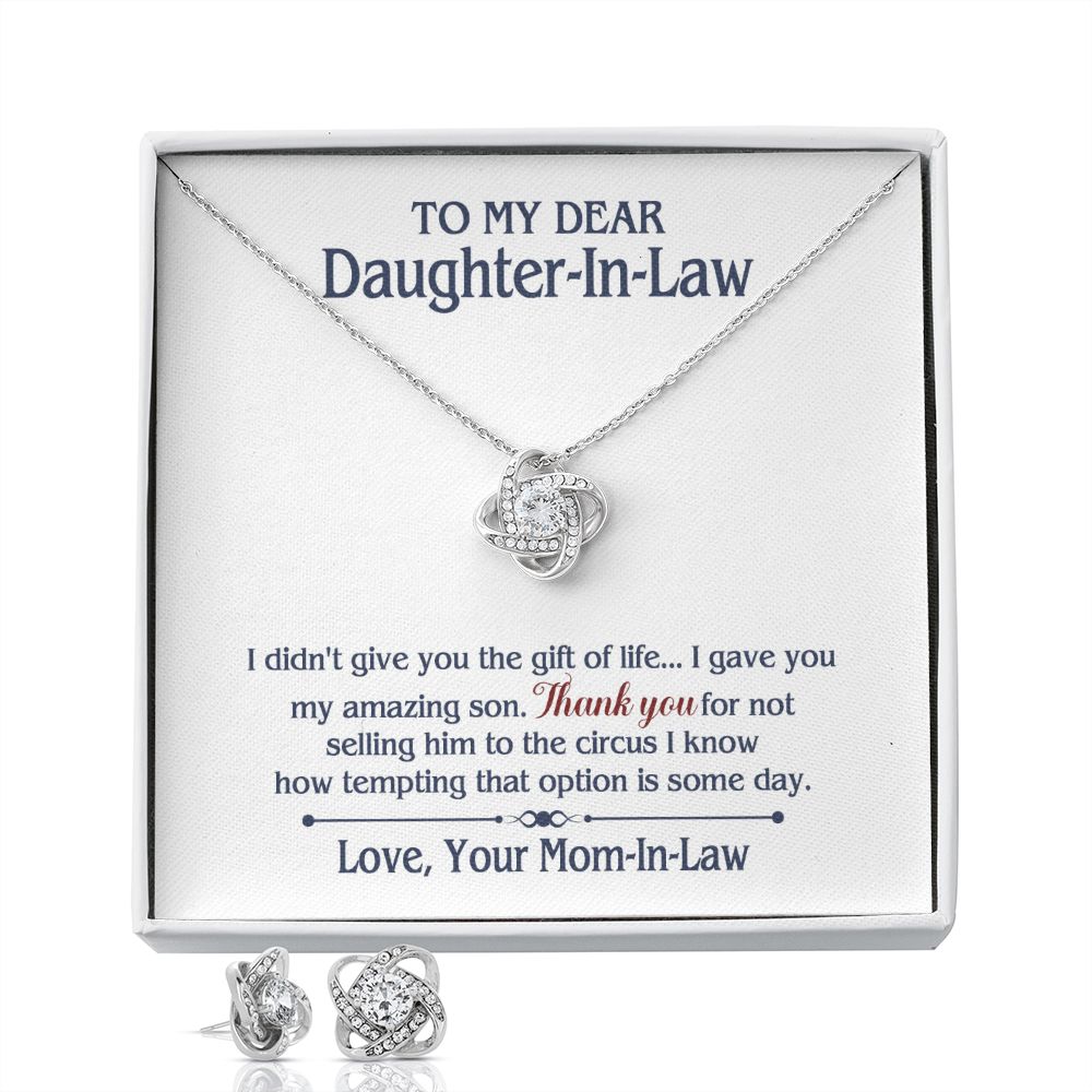 TO MY DAUGHTER IN LAW CIRCUS LOVE KNOT EARRING NECKLACE GIFT SET