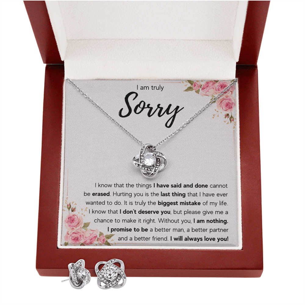I'M SORRY MISTAKE LOVE KNOT NECKLACE AND EARRINGS