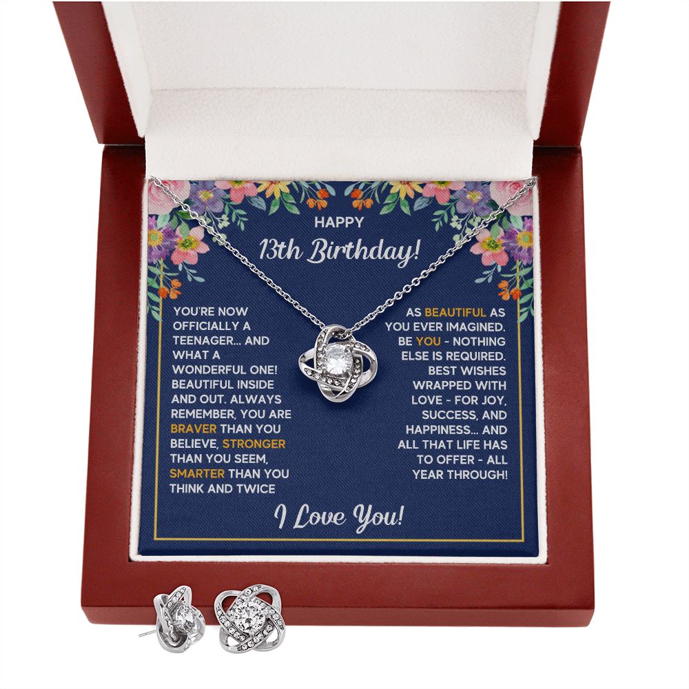 13TH BIRTHDAY WRAPPED LOVE KNOT NECKLACE AND EARRINGS SET