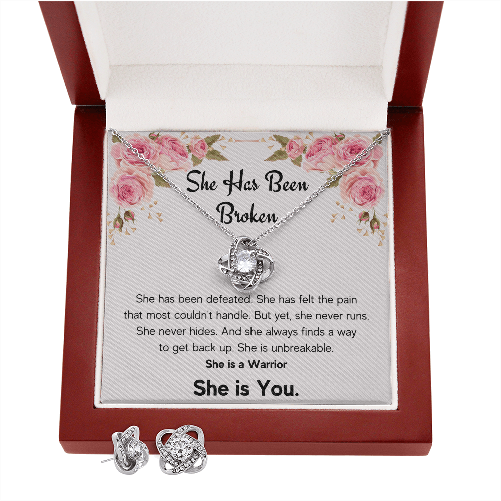 ENCOURAGEMENT SHE IS YOU LOVE KNOT NECKLACE AND EARRINGS