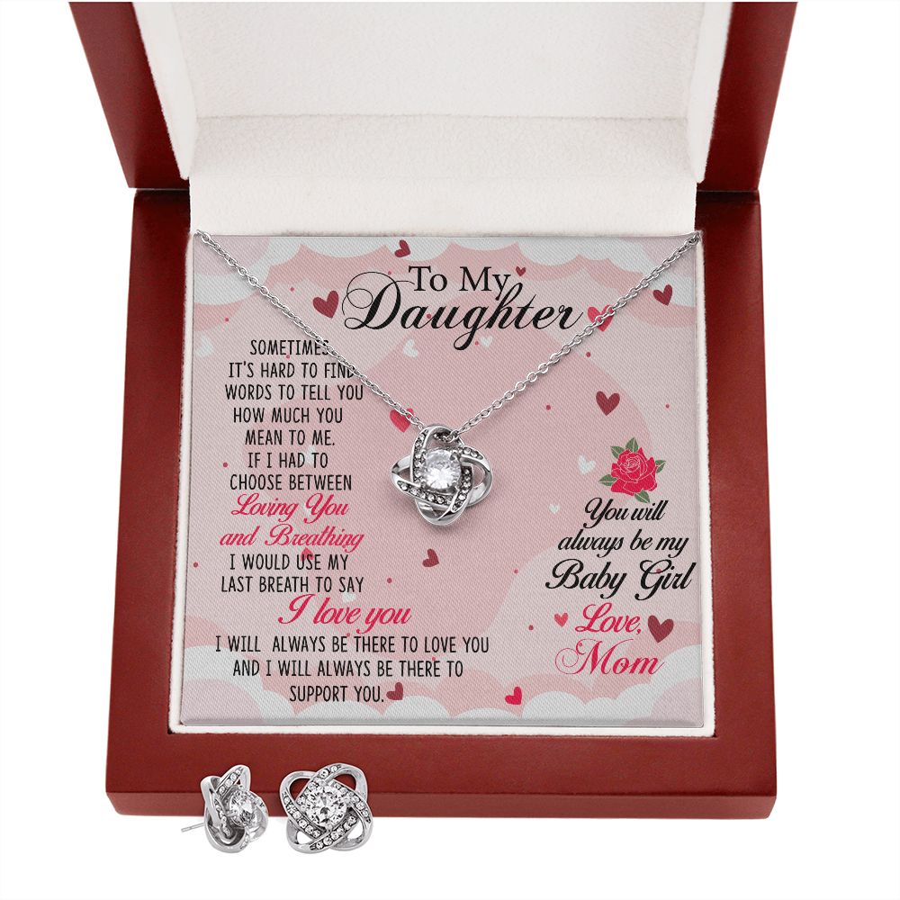 TO MY DAUGHTER BREATHING LOVE KNOT EARRING & NECKLACE GIFT SET