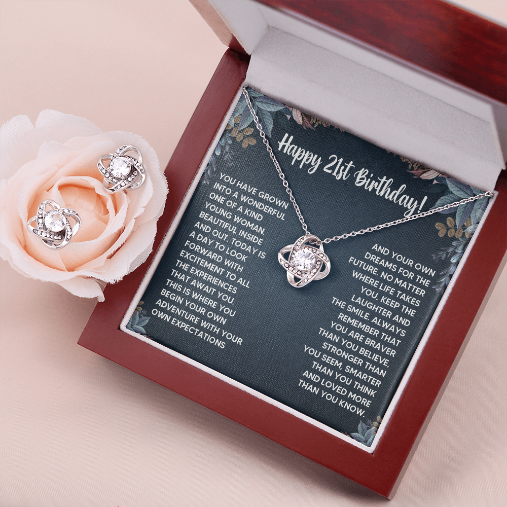 21ST BIRTHDAY DREAMS LOVE KNOT NECKLACE AND EARRINGS SET