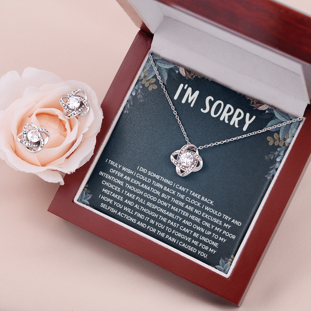 I'M SORRY POOR CHOICES LOVE KNOT NECKLACE AND EARRINGS SET
