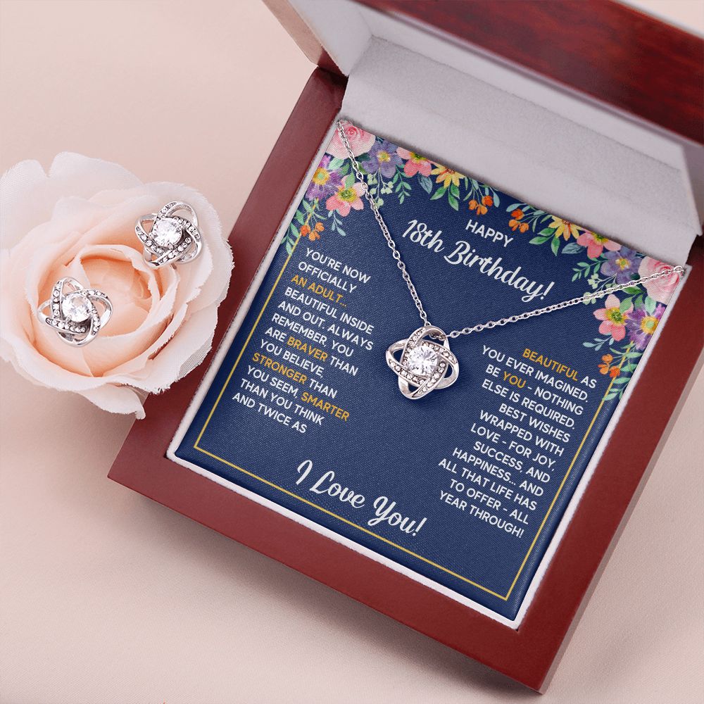 18TH BIRTHDAY WRAPPED LOVE KNOT NECKLACE AND EARRINGS SET