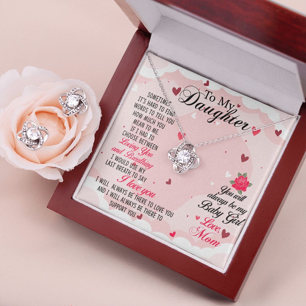 TO MY DAUGHTER BREATHING LOVE KNOT EARRING & NECKLACE GIFT SET