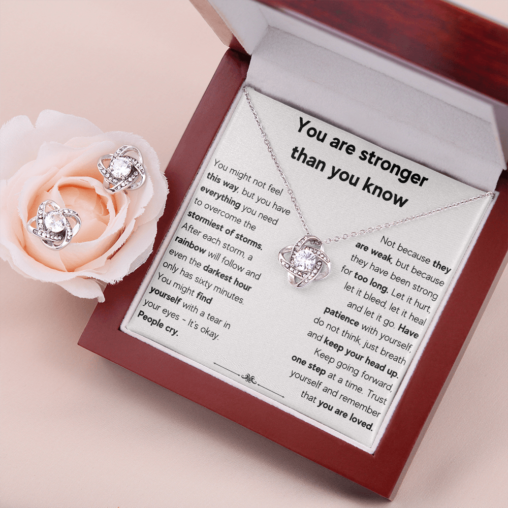 ENCOURAGEMENT STORM LOVE KNOT NECKLACE AND EARRINGS SET
