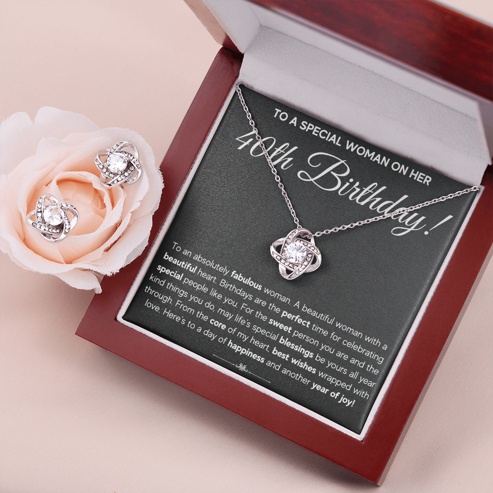 40TH BIRTHDAY FABULOUS LOVE KNOT NECKLACE AND EARRINGS SET