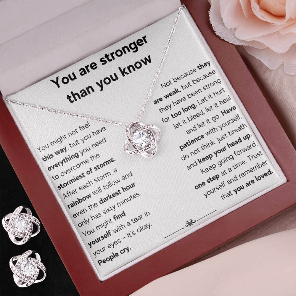 ENCOURAGEMENT STORM LOVE KNOT NECKLACE AND EARRINGS SET