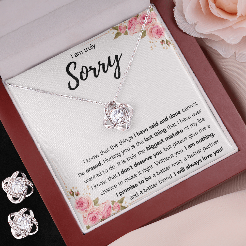 I'M SORRY MISTAKE LOVE KNOT NECKLACE AND EARRINGS SET