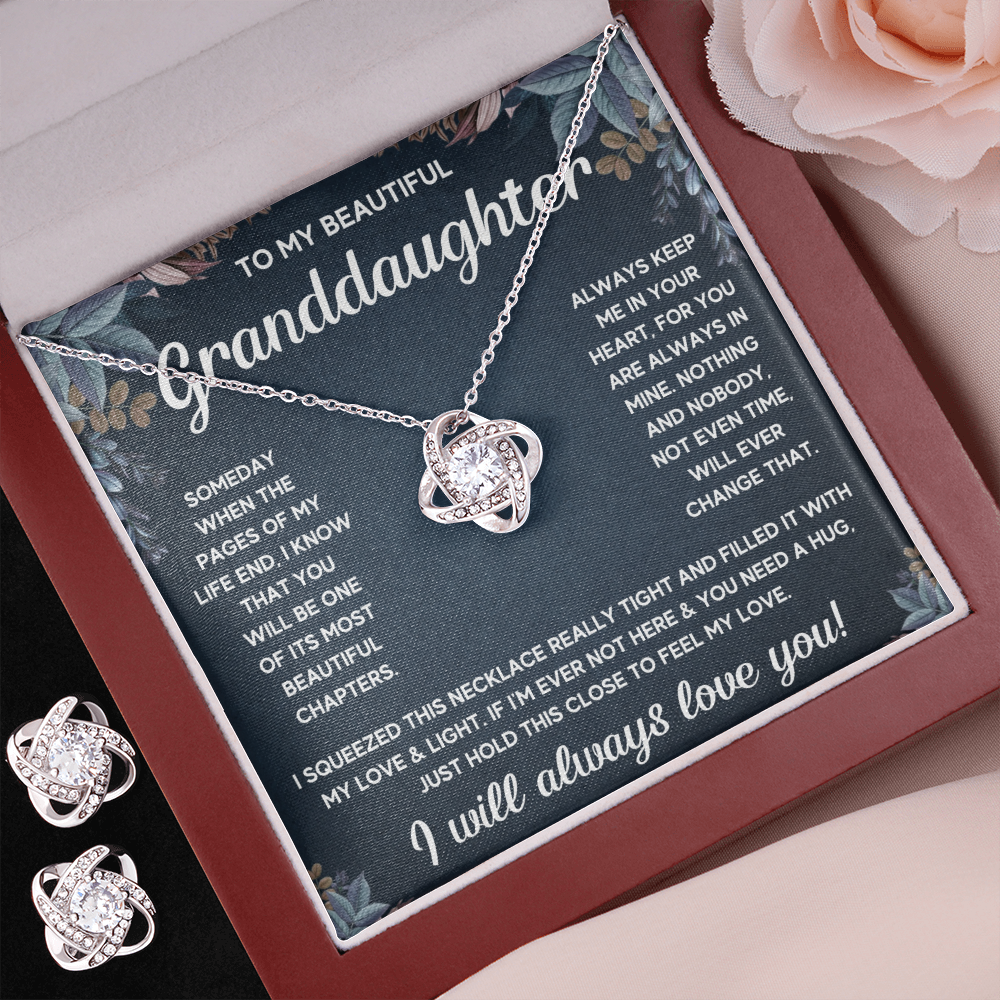 TO MY GRANDDAUGHTER SQUEEZED LOVE KNOT NECKLACE AND EARRINGS SET