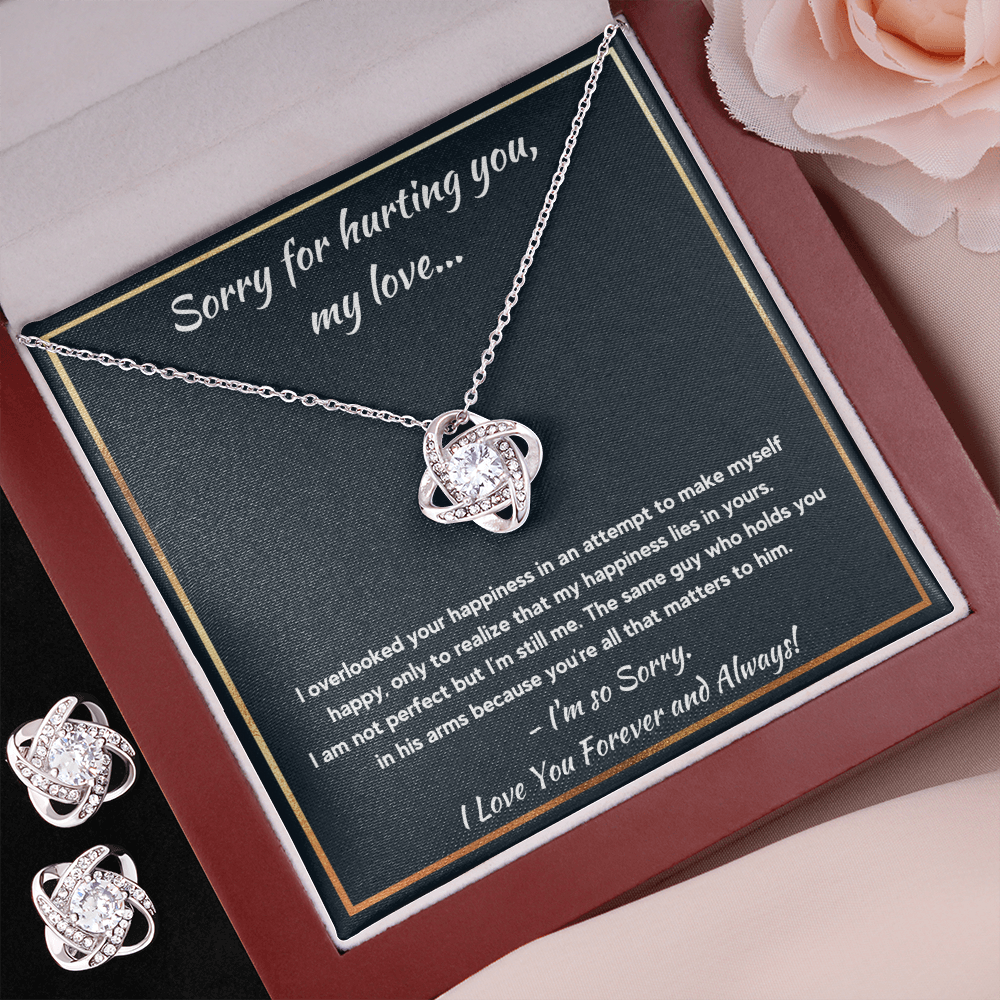 I'M SORRY HAPPINESS LOVE KNOT NECKLACE AND EARRINGS SET
