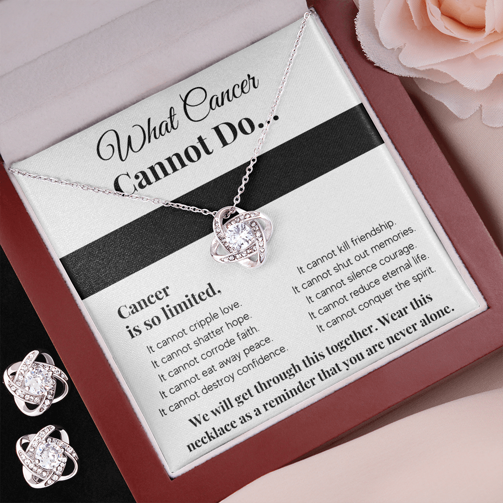 WHAT CANCER CANNOT DO LOVE KNOT NECKLACE AND EARRINGS SET
