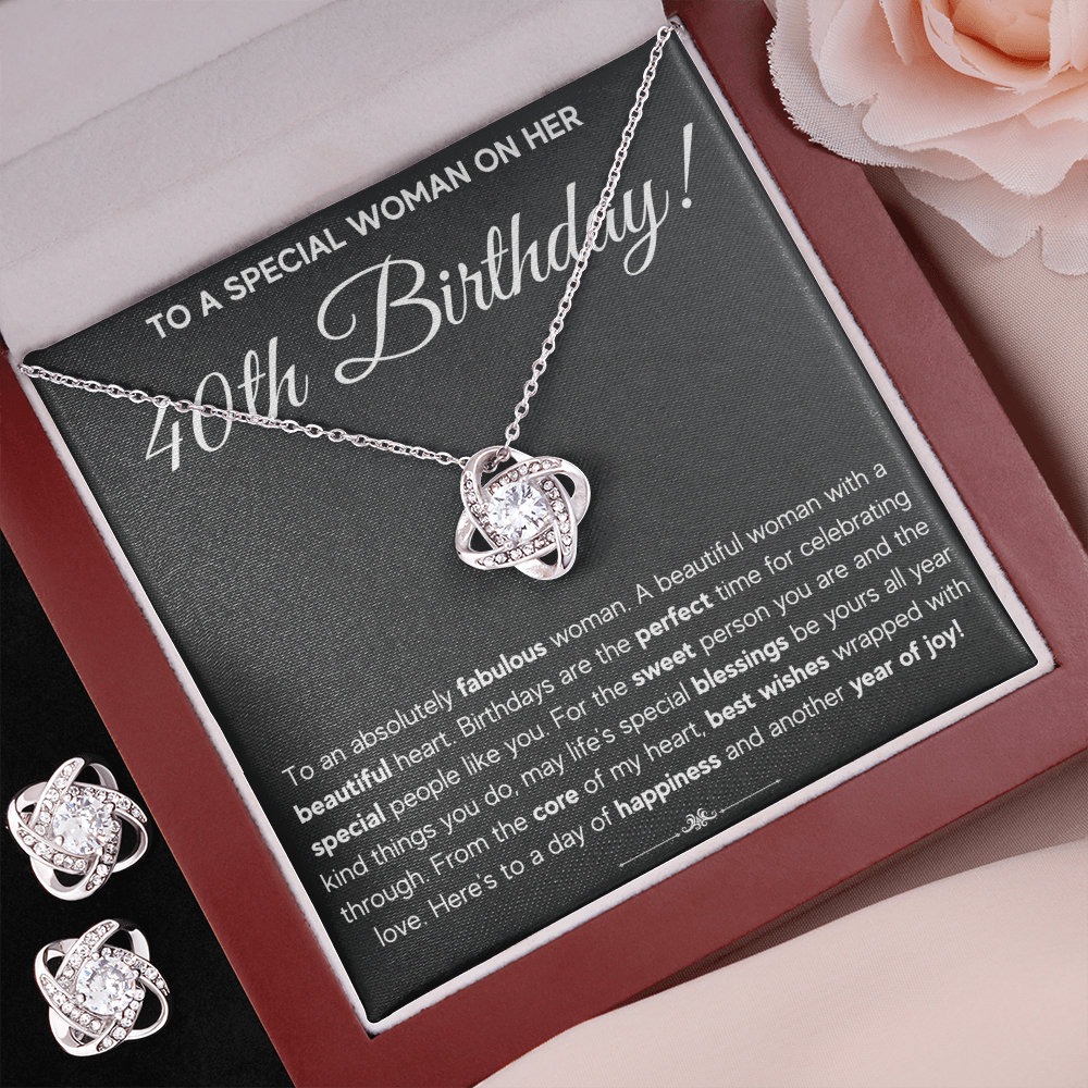 40TH BIRTHDAY FABULOUS LOVE KNOT NECKLACE AND EARRINGS SET
