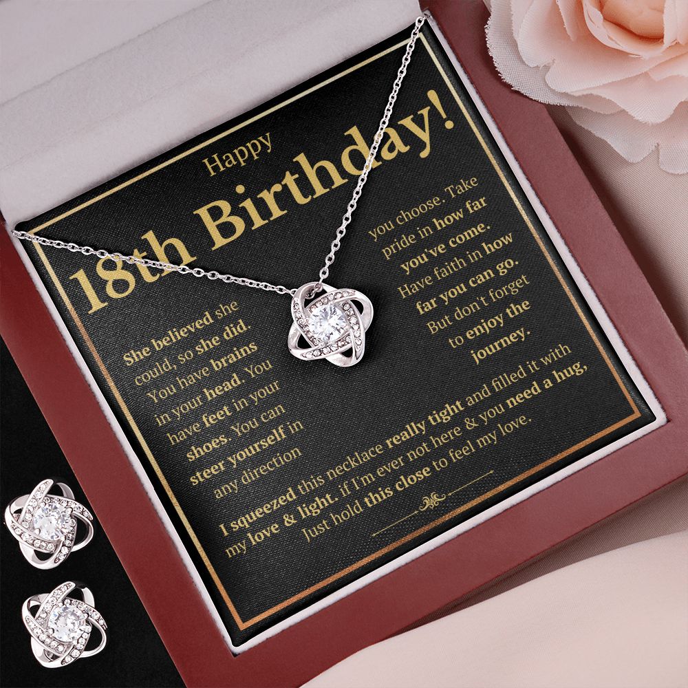 18TH BIRTHDAY SQUEEZED LOVE KNOT NECKLACE AND EARRINGS SET