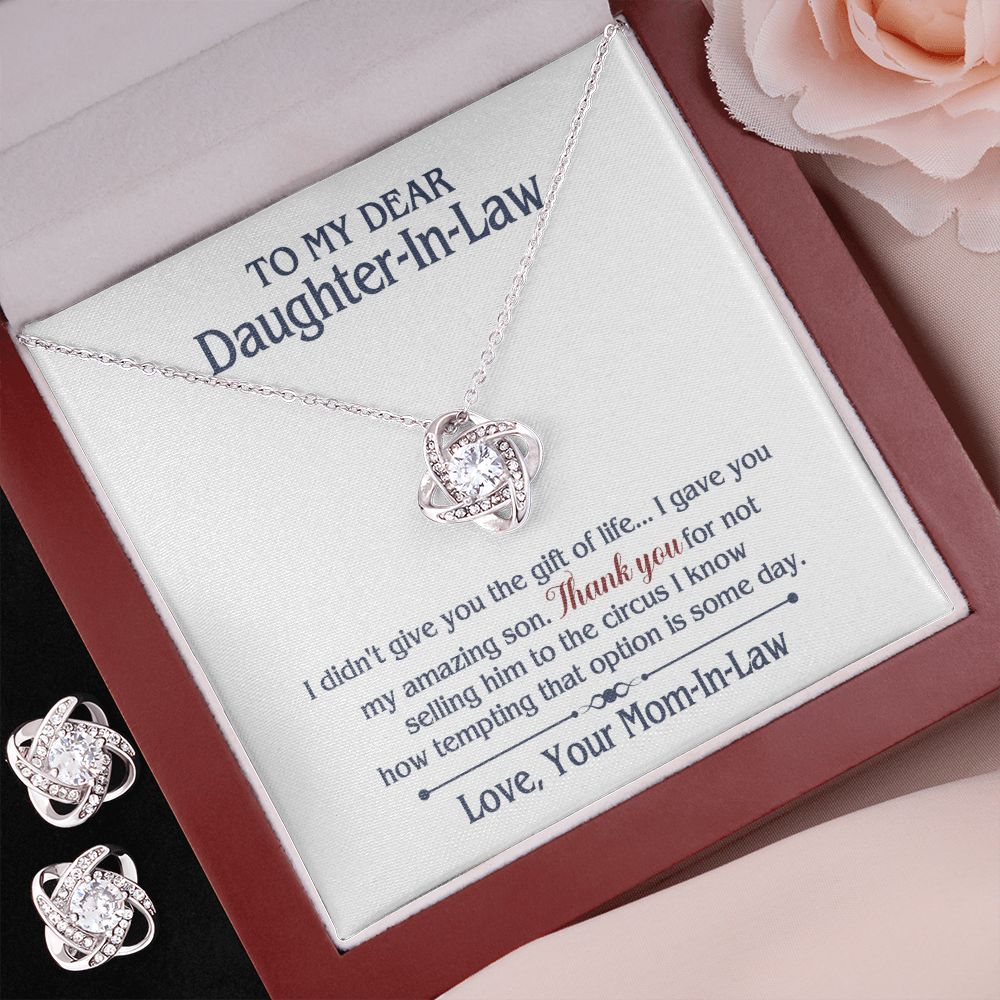 TO MY DAUGHTER IN LAW CIRCUS LOVE KNOT EARRING NECKLACE GIFT SET