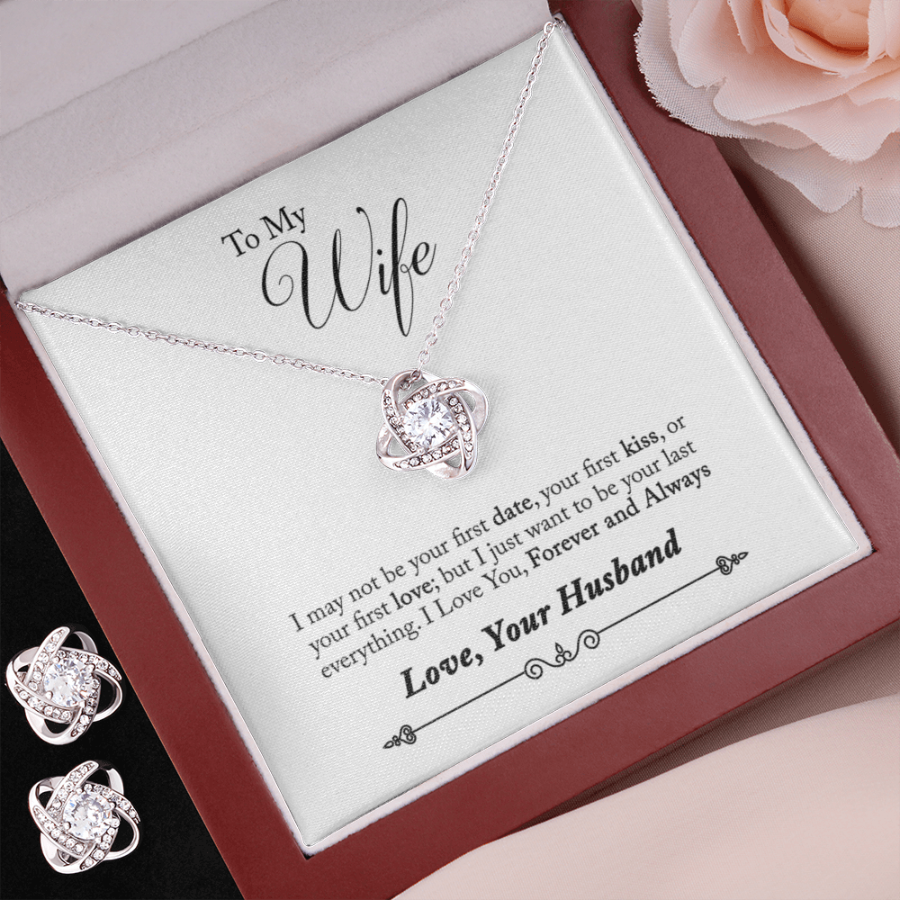 TO MY WIFE LAST EVERYTHING LOVE KNOT NECKLACE AND EARRINGS SET