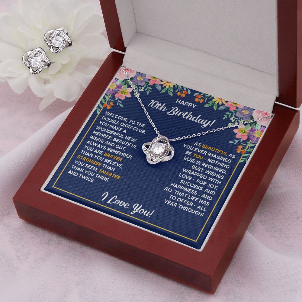 10TH BIRTHDAY WRAPPED LOVE KNOT NECKLACE AND EARRINGS SET