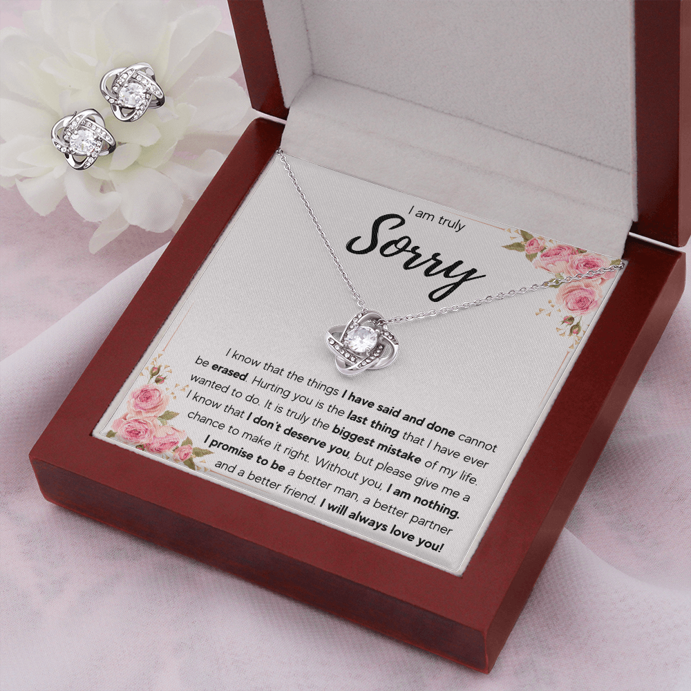 I'M SORRY MISTAKE LOVE KNOT NECKLACE AND EARRINGS