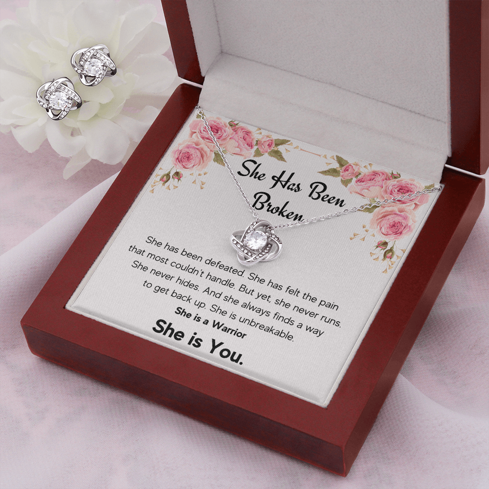 ENCOURAGEMENT SHE IS YOU LOVE KNOT NECKLACE AND EARRINGS