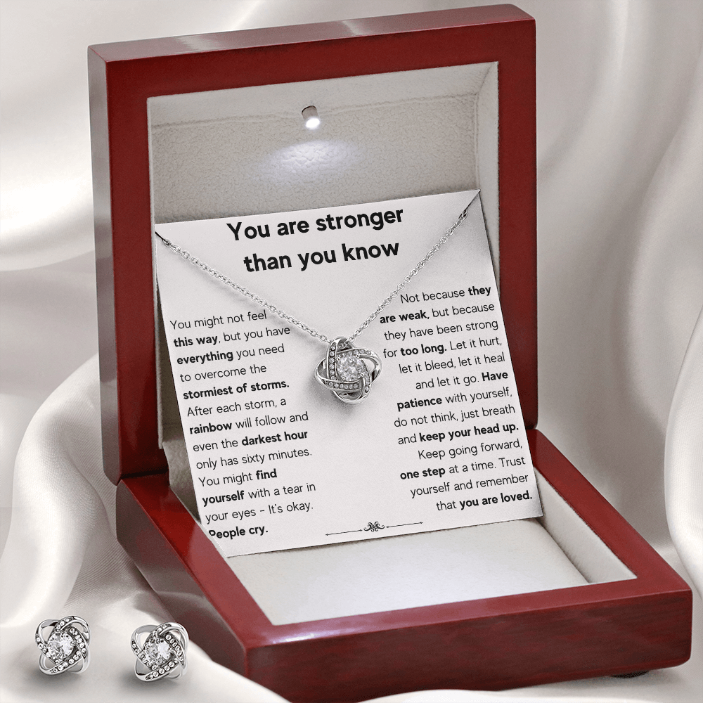 ENCOURAGEMENT STORM LOVE KNOT NECKLACE AND EARRINGS SET