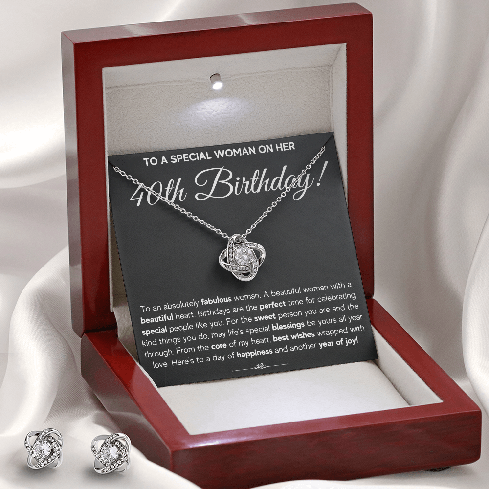 40TH BIRTHDAY FABULOUS LOVE KNOT NECKLACE AND EARRINGS SET
