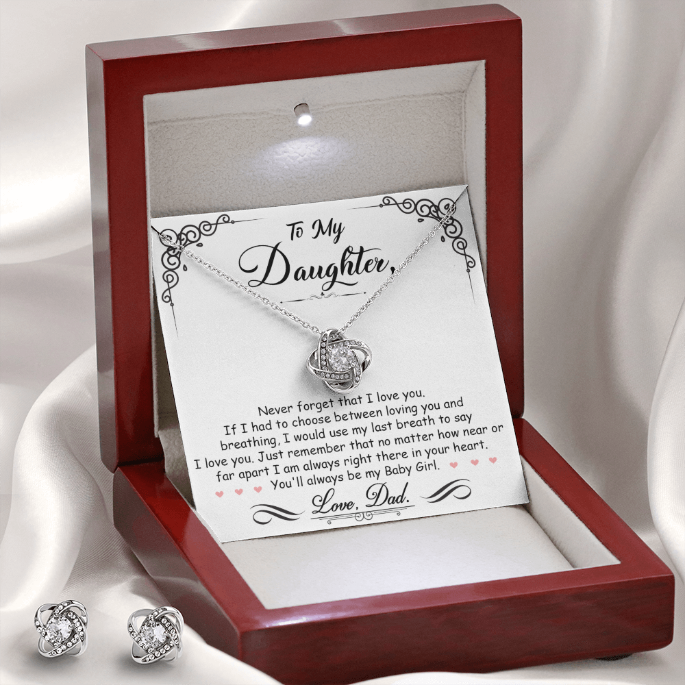 TO MY DAUGHTER BREATHING LOVE KNOT NECKLACE AND EARRINGS SET