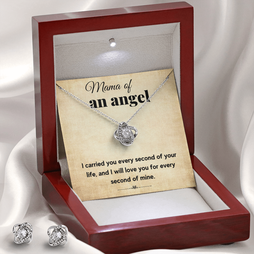 MAMA OF AN ANGEL LOVE KNOT NECKLACE AND EARRINGS