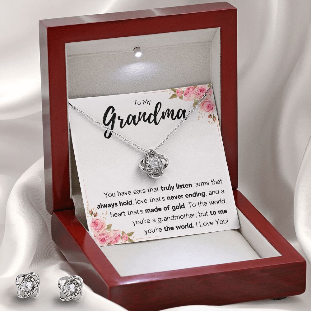 TO MY GRANDMA NEVER ENDING LOVE KNOT EARRING NECKLACE GIFT SET