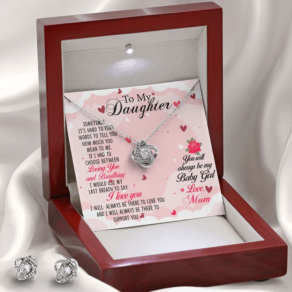 TO MY DAUGHTER BREATHING LOVE KNOT EARRING & NECKLACE GIFT SET