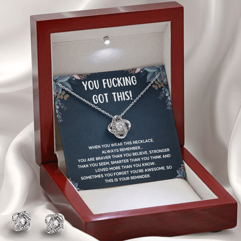 ENCOURAGEMENT BRAVER LOVE KNOT NECKLACE AND EARRINGS SET