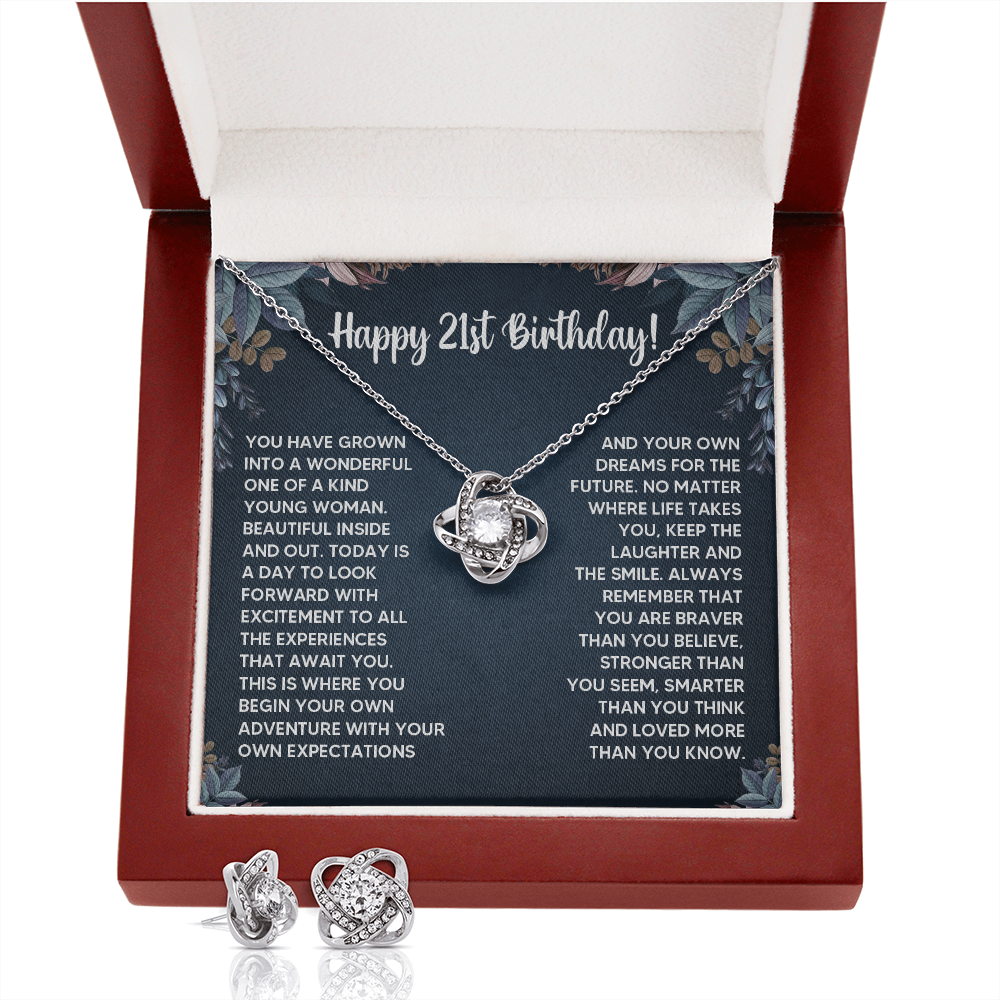 21ST BIRTHDAY DREAMS LOVE KNOT NECKLACE AND EARRINGS SET