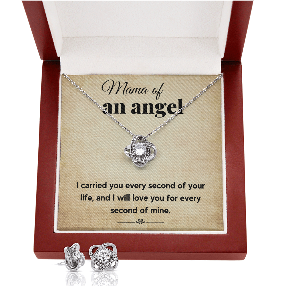 MAMA OF AN ANGEL LOVE KNOT NECKLACE AND EARRINGS SET