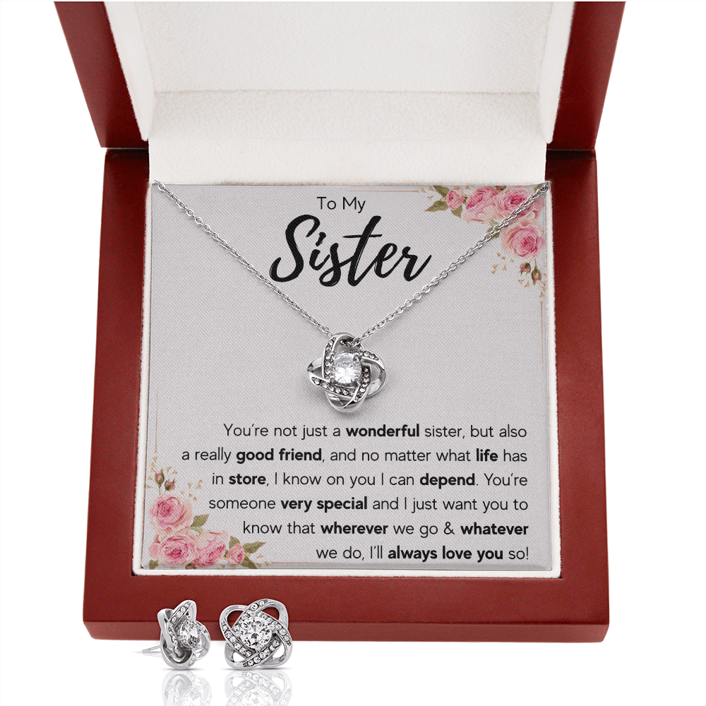 TO MY SISTER LOVE YOU SO LOVE KNOT NECKLACE AND EARRINGS SET