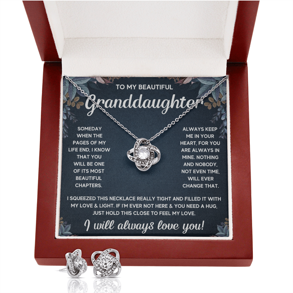 TO MY GRANDDAUGHTER SQUEEZED LOVE KNOT NECKLACE AND EARRINGS SET