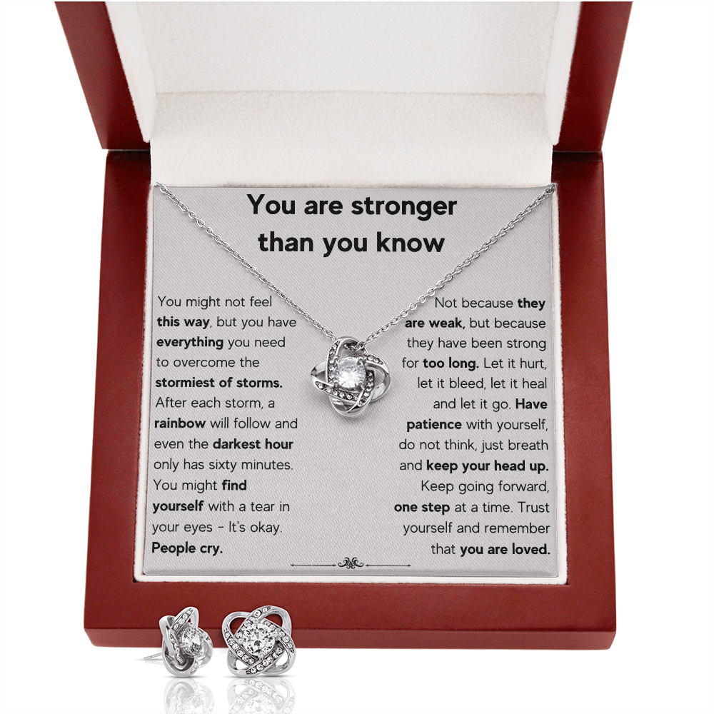 ENCOURAGEMENT STORM LOVE KNOT NECKLACE AND EARRINGS SET