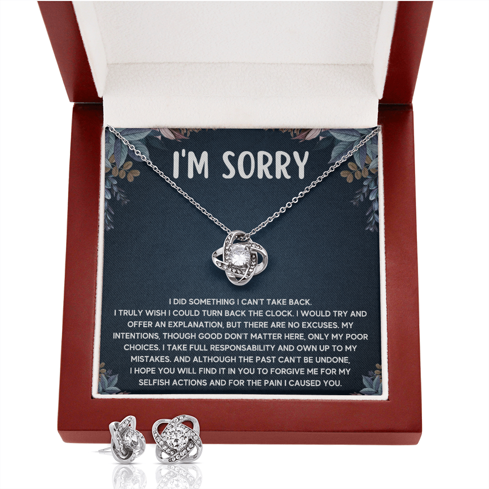 I'M SORRY POOR CHOICES LOVE KNOT NECKLACE AND EARRINGS SET