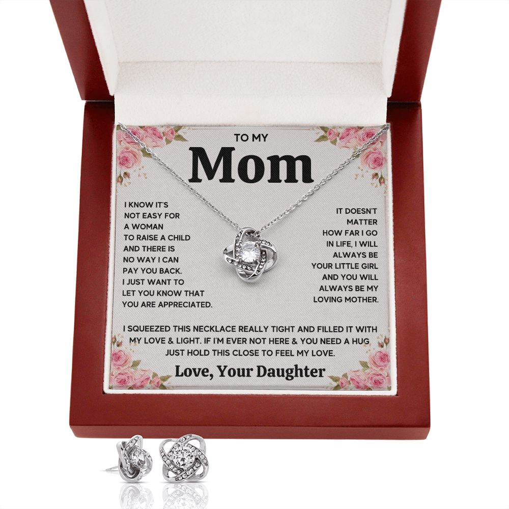 TO MY MOM FROM DAUGHTER SQUEEZED LOVE KNOT EARRING NECKLACE GIFT SET