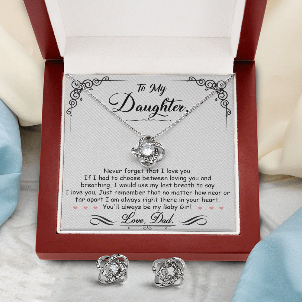 TO MY DAUGHTER BREATHING LOVE KNOT NECKLACE AND EARRINGS SET